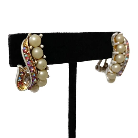 LEDO AB Pink Crystal Earrings Beaded White Washed Metal Vintage Clip On Sparkly. - Picture 6 of 16